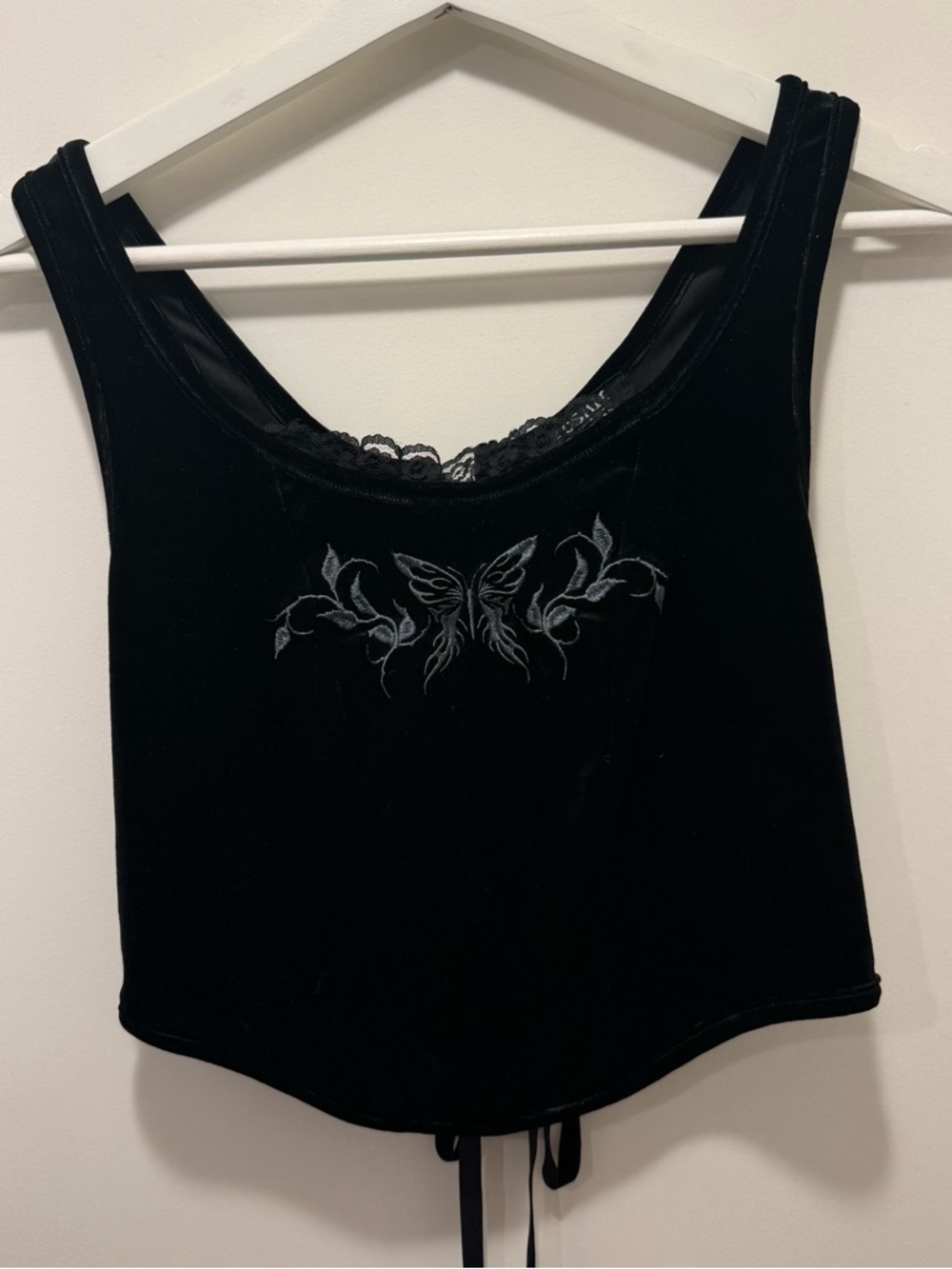 Black Velvet Butterfly Lace Trim Corset Top